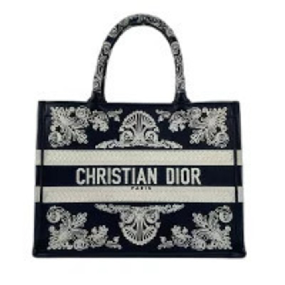 Christian Dior Book Tote Embroidered Bag Leather Black